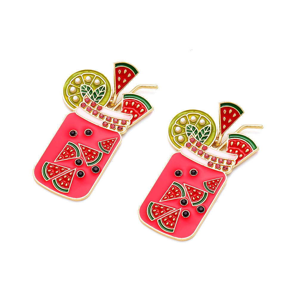 Zinc Alloy Ear Needle Material Cartoon Style Fruit Zinc Alloy Enamel Women's Drop Earrings