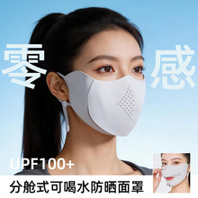 防晒口罩可喝水开口透气防紫外线立体新款可调节冰丝凉感防晒面罩