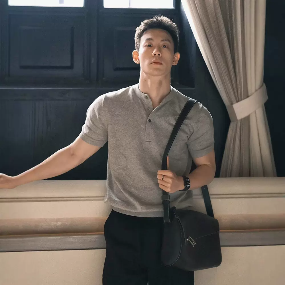 夏季男士华夫格亨利领短袖T恤男美式纯色百搭修身舒适休闲半袖T恤