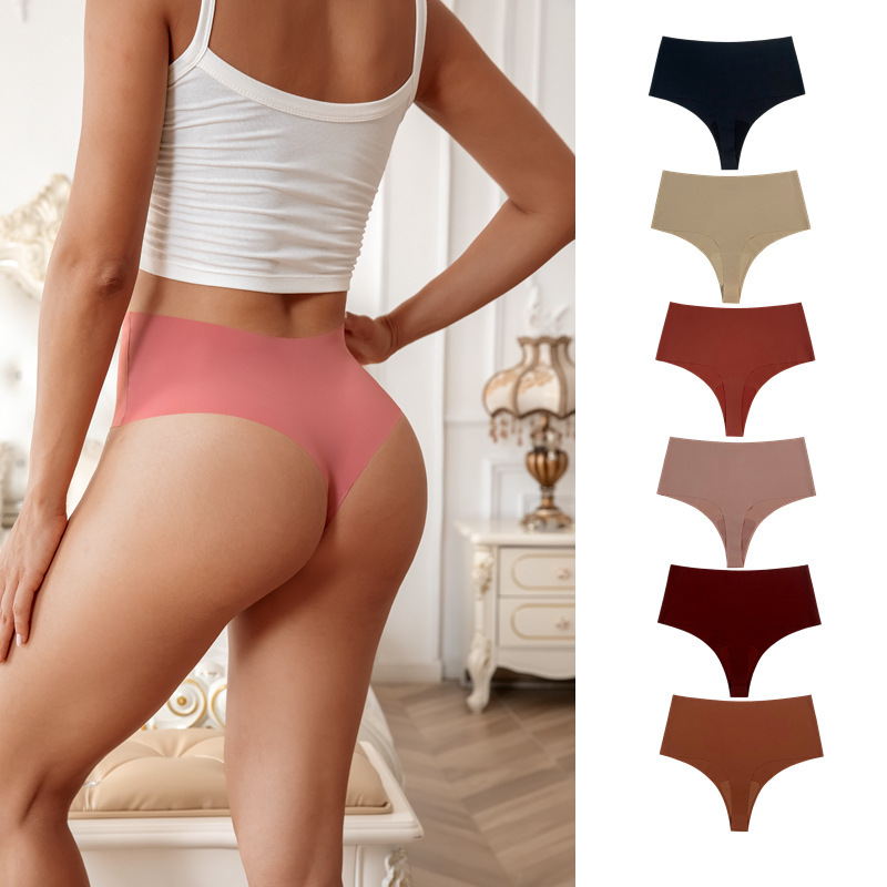 Foreign Trade High-Waisted Seamless Nude Women's Thong Fashionable Sports Quick-Drying Yoga Breathable Underwear Women's Pure Cotton Crotch
