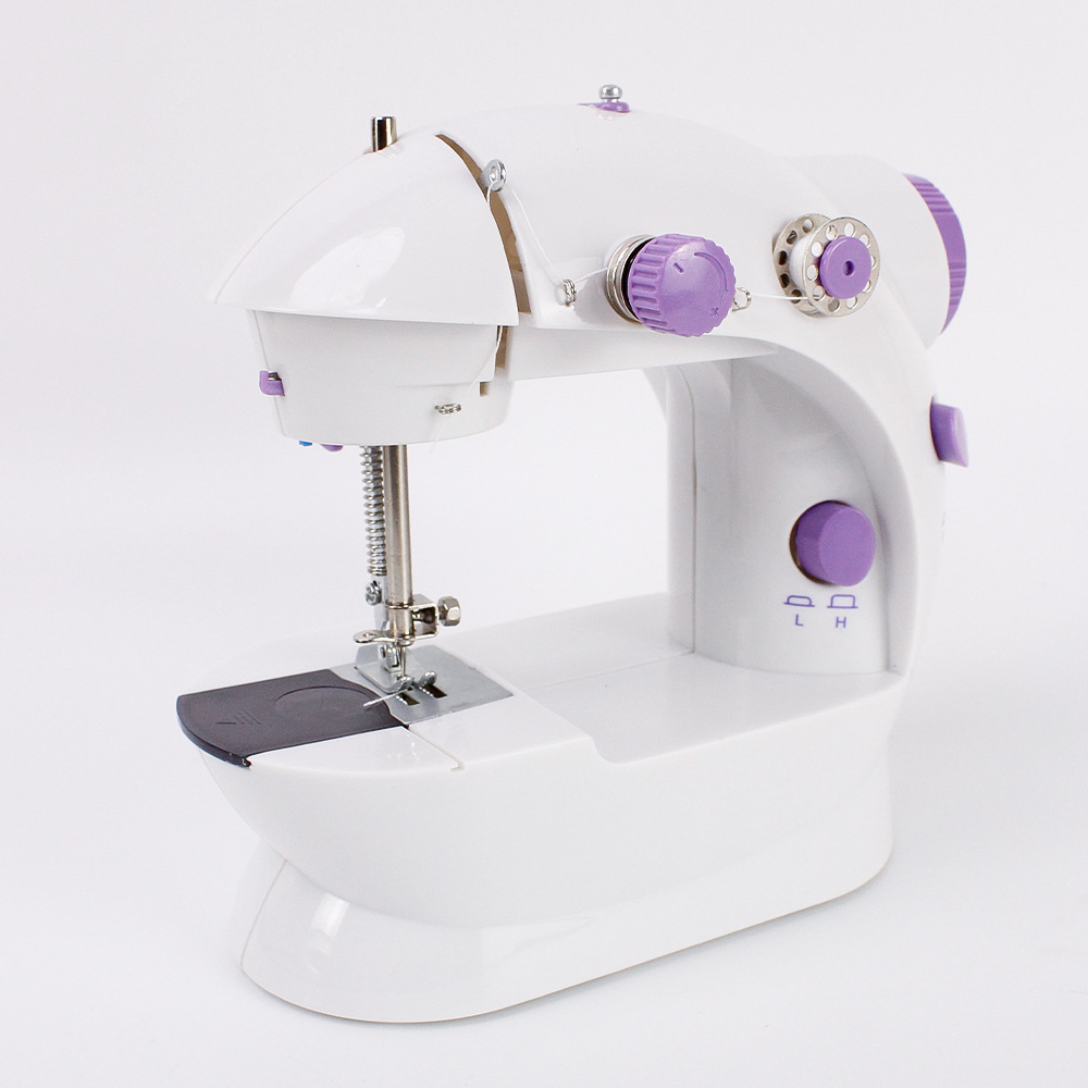 Hogar pequeño mini eléctrico 202 máquina de coser ropa de coche comiendo gruesa ropa de coser en miniatura máquina de coser de escritorio con pedal