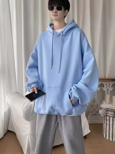 Hooded thick hoodie with velvet fashion brand hoodie autumn and winter all-matching solid color loose trend ins top coat Hong Kong style