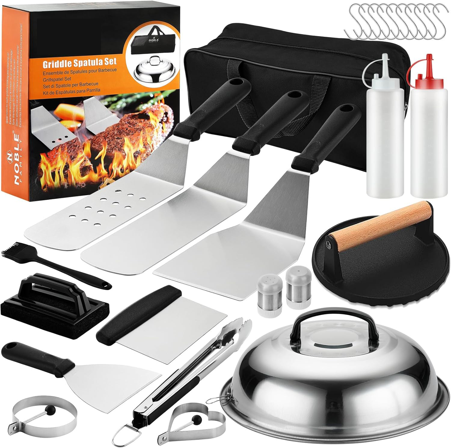 Amazon venta transfronteriza de acero inoxidable conjunto de parrilla de acampado al aire libre barbacoa de buey de vaca herramienta de parrilla de parrilla de combinación