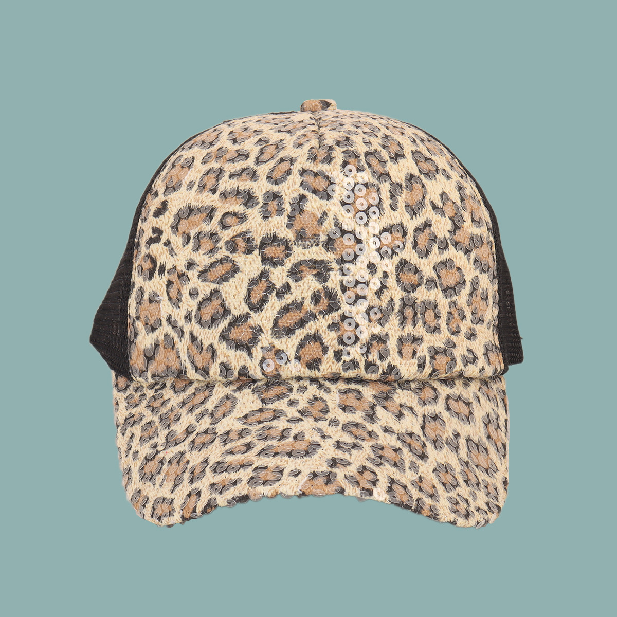 Korean Style Fashion Sunshade Sequins Leopard Net Cap display picture 4
