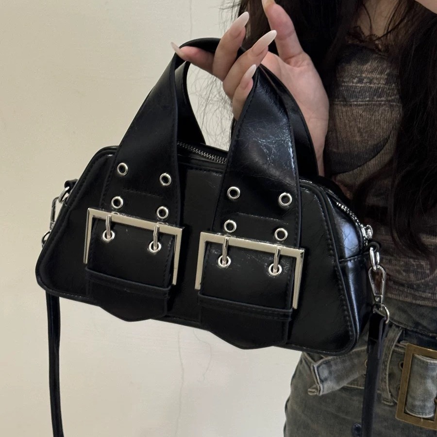 Motorcycle Style Women's Mini Handbag 2024 New Sweet & Cool Spicy Girl Small Square Tote Bag Niche Texture Crossbody Bag