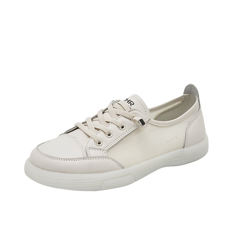 Giày sneaker nữ trắng mesh thoáng khí đế bằng — Màu be A81