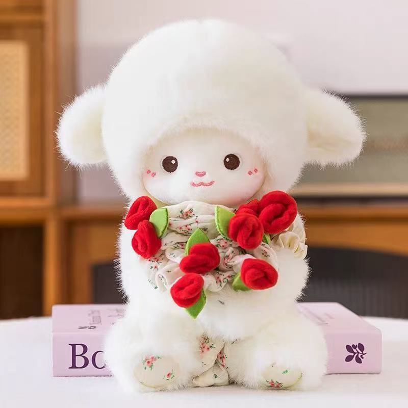 玫瑰花束小羊玩偶公仔可爱抱花睡觉抱枕毛绒玩具情人节送生日礼物|undefined