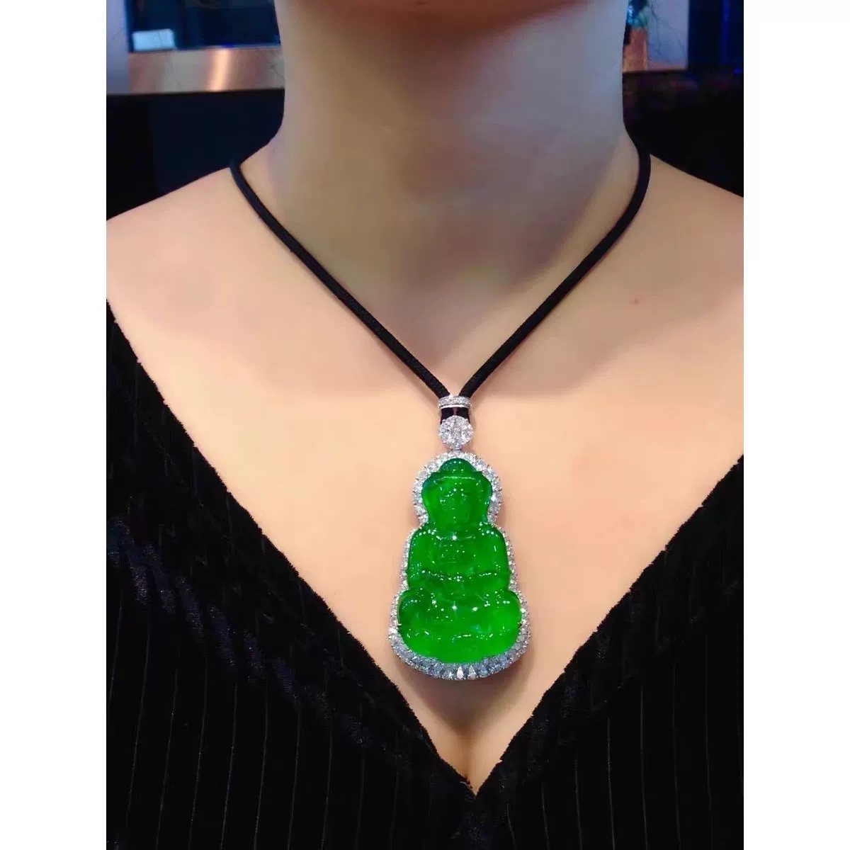 Стерлинговое серебро 999 пробы, нефритовый императорский жадеит Гуаньинь, полностью зеленый кулон Гуаньинь, кулон Бодхисаттвы