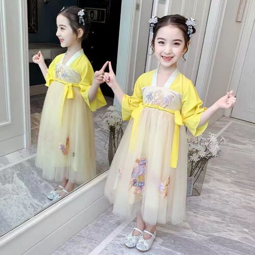 Girls Hanfu Summer Clothes Children's Ancient Clothes Chinese Style Tang Suit Super Fairy Dress Girls Chiffon Skirt Summer
