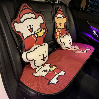 Seat cushion, seat cover, Cartoon Cute Half-Pack Black and White - red-line-puppy-rear-three-piece-set-pillow-x2