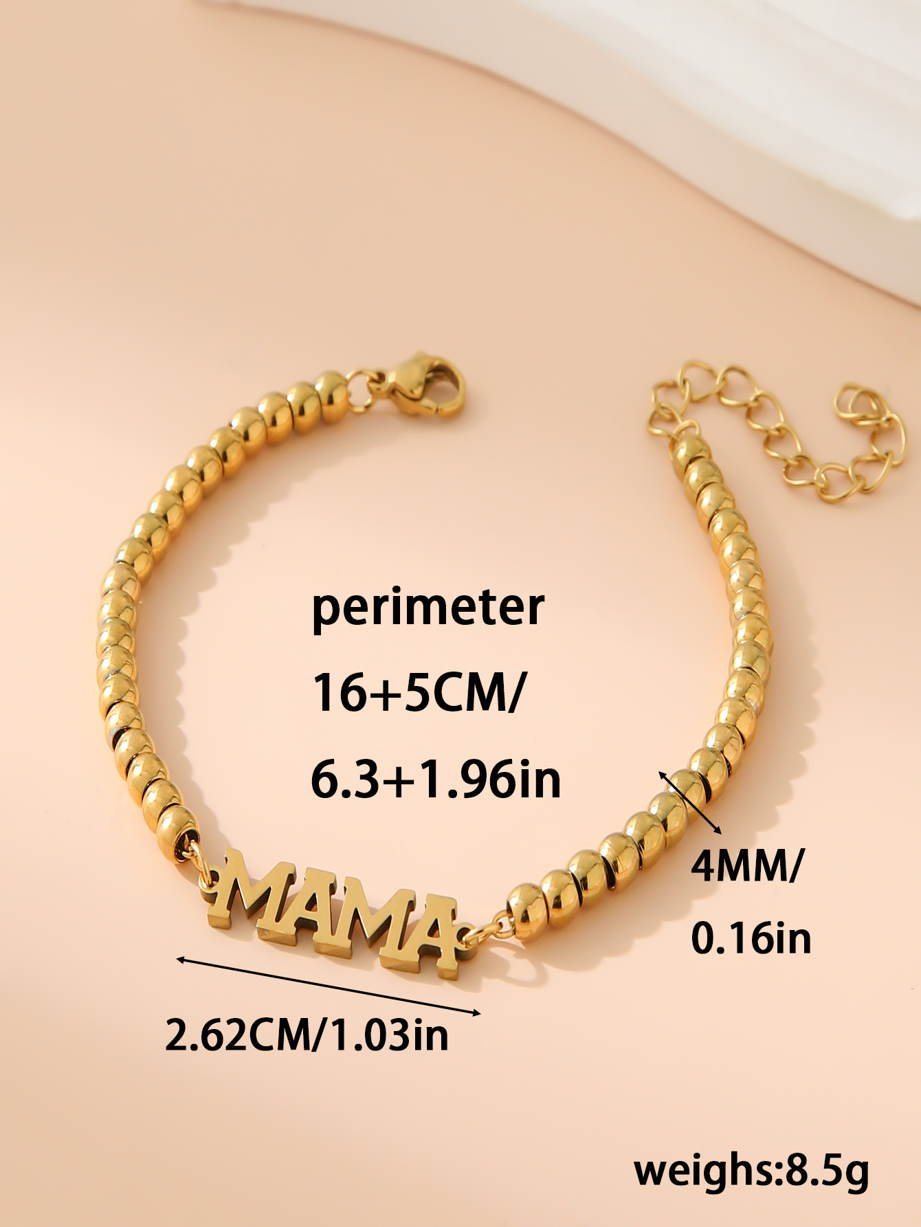 38g Weight 18K Gold Plated Plating Material 304 Stainless Steel Pendant Material Bracelets Classification 304 Stainless Steel Chain Material Beaded Chain Chain Type 1 Piece Quantity Holiday, Daily Occasion 304 Stainless Steel Material Mother'S Day Festival Letter Pattern All Seasons Season Women's Gender Plating Design Simple Style, Classic Style Style Simple Style Classic Style Letter 304 Stainless Steel 18K Gold Plated Beaded Chain Bracelets In Bulk 无