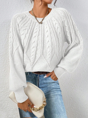 Pullover round neck knitted sweater long sleeve twist solid color autumn and winter versatile knitted top for women