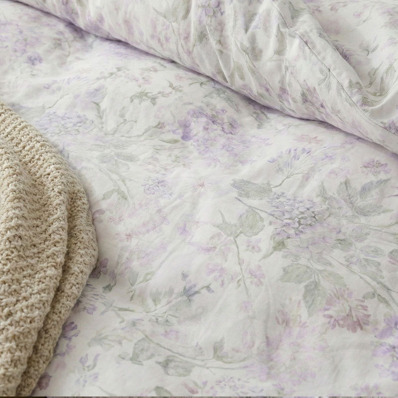 Luz de lujo Tencel Lino conjunto de cuatro piezas estilo pastoral impresión francés lluvia ropa de cama edredón cubierta hoja de cama al por mayor