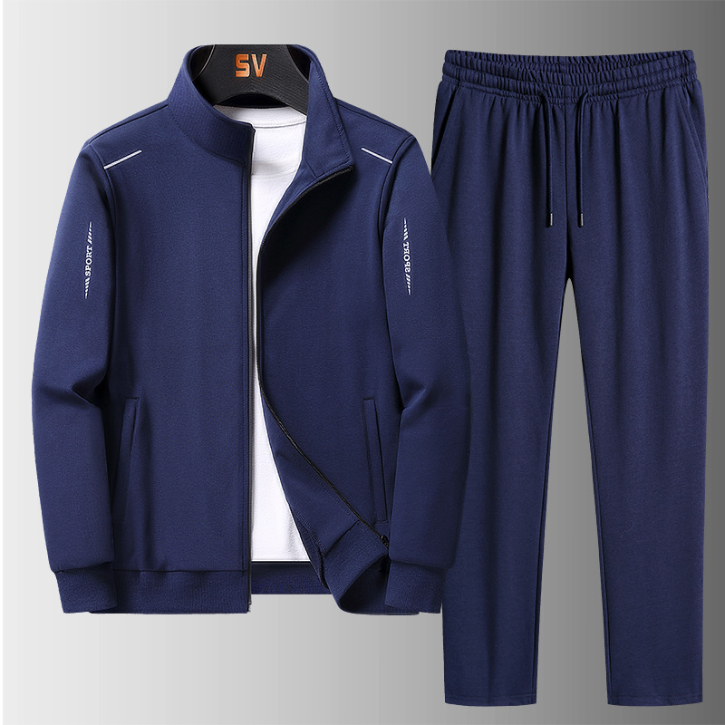 Conjunto deportivo informal de primavera y otoño para hombre, conjunto de dos piezas con cuello alto, pantalones de pierna recta holgados, chaqueta, conjunto de talla grande.