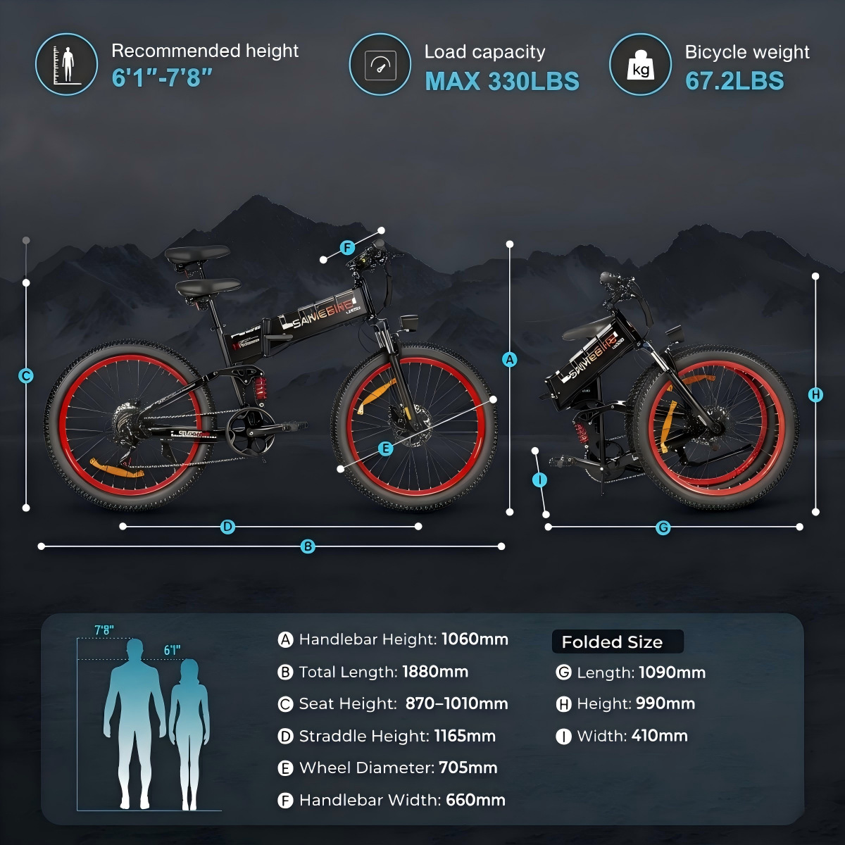 In-stock at US warehouse, 26-inch foldable fat tire electric bike, cross-border dropshipping, peak power 1500W
