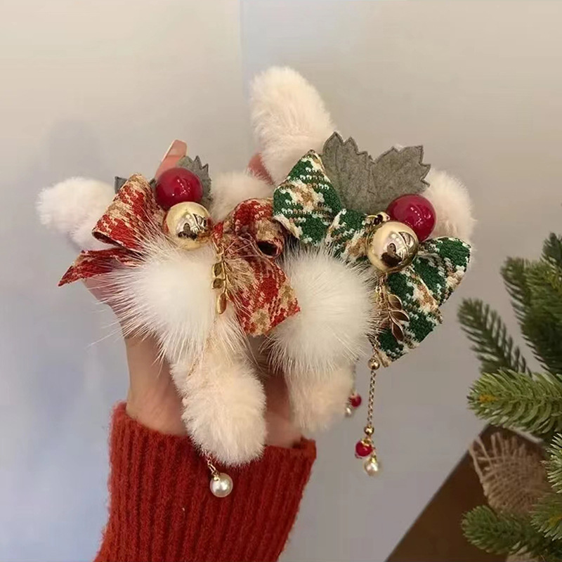 50g Weight Hair Clip, Hair Claws Hair Accessories Type 1 Piece Quantity Daily, Party, Festival Occasion Plush Material Christmas Festival Bow Knot Pattern Women's Gender Sweet Style Christmas Sweet Women's Bow Knot Plush Hair Clip Hair Claws 8
