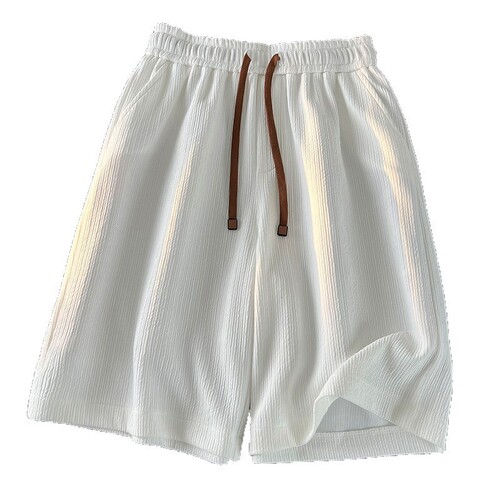 2025 pleated ice silk shorts, men's summer thin quick-drying beach pants, loose pants, sports casual quarter pants
