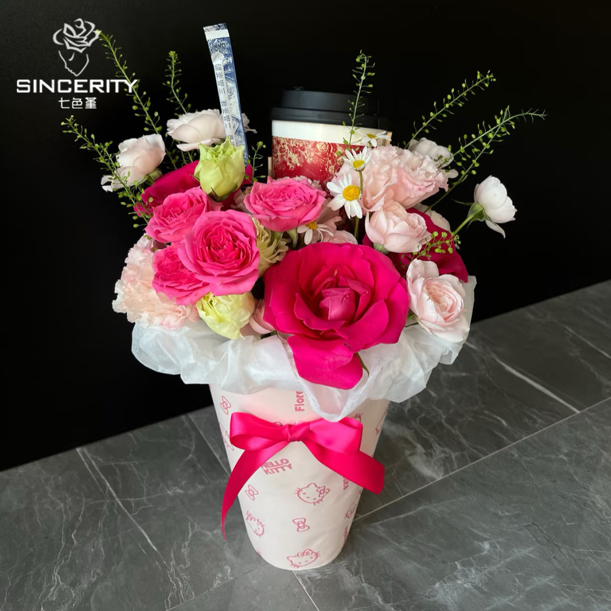 Séptimo color cordier leche de té helado taza de té de leche artefacto de embalaje de flores taza fija florista diy hecha a mano