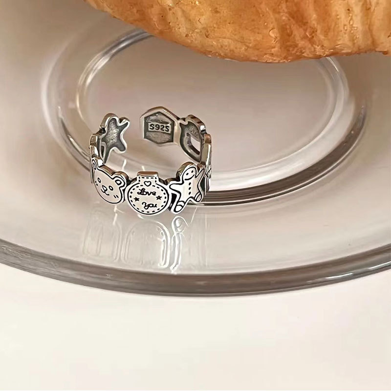 Retro Rabbit Animal Bear Alloy Plating Womenu0027S Open Ring
