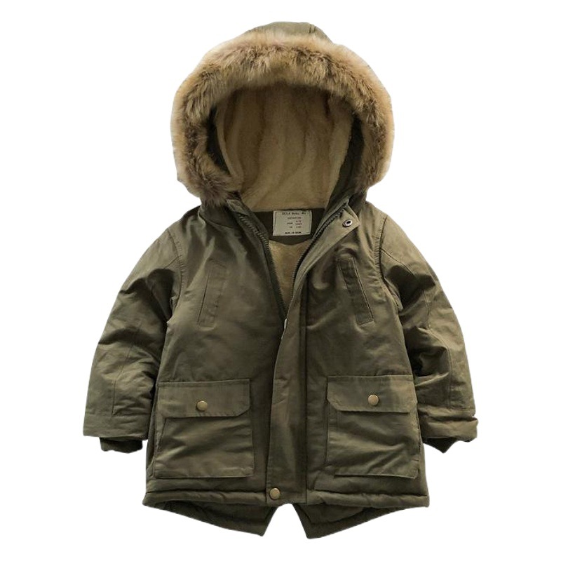 Comercio exterior ropa infantil forrada de lana engrosada 2023 Abrigo acolchado de algodón invierno Nueva moda con capucha chaqueta acolchada de algodón para niños