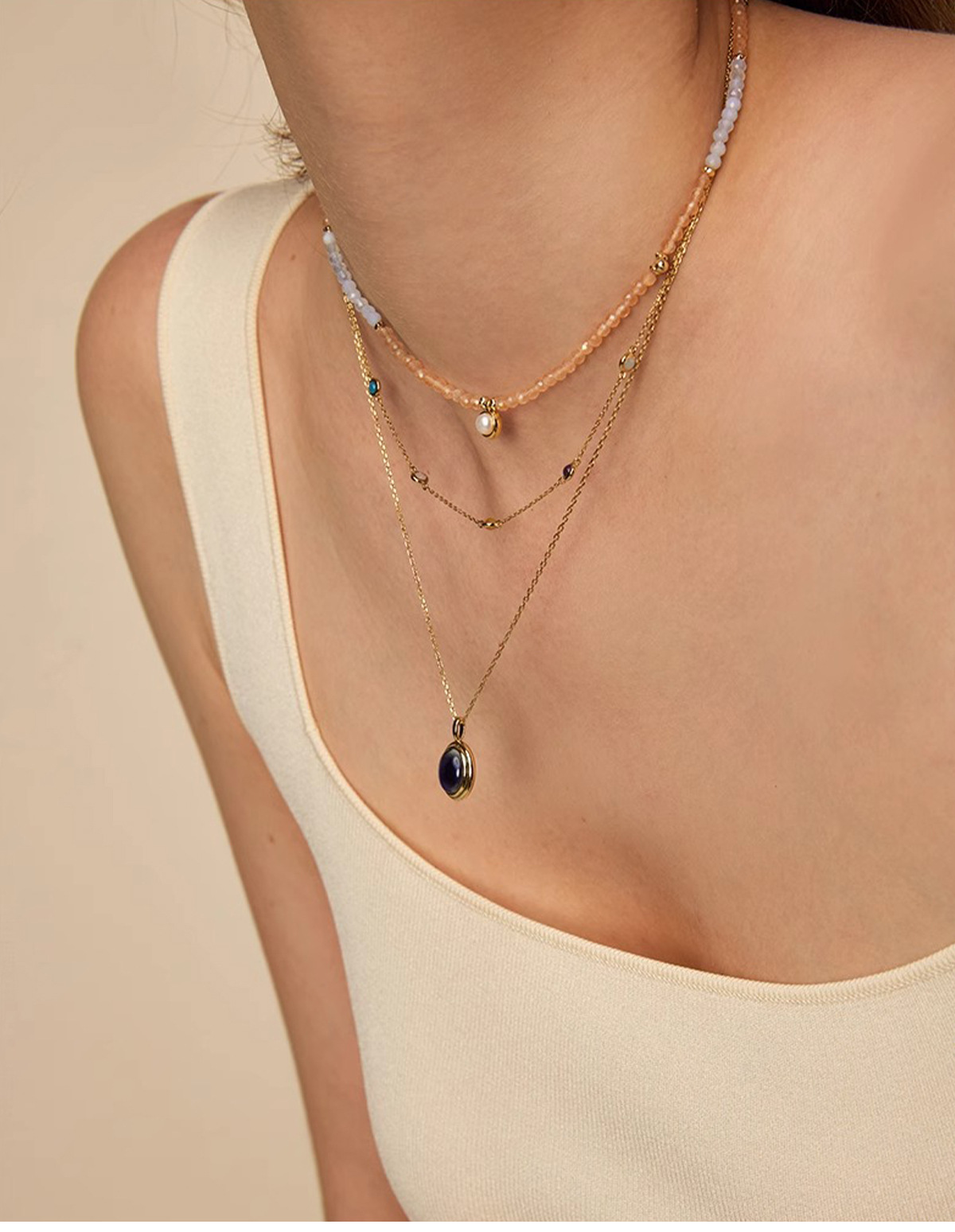 Copper Chain Material 1 Piece Quantity Copper 18K Gold Plated Plating Inlay Geometric Agate Pendant Necklace