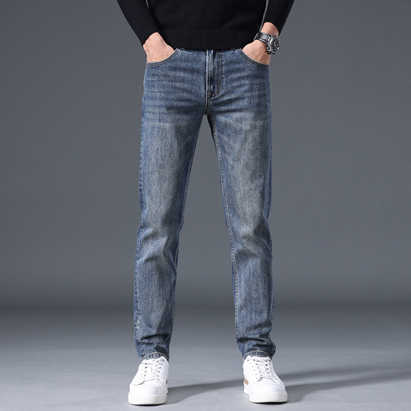 2023 Autumn and Winter New Quality Stretch Jeans Men's Korean Style Trousers Slim-Fit Skinny Straight Straight Style Casual Pants