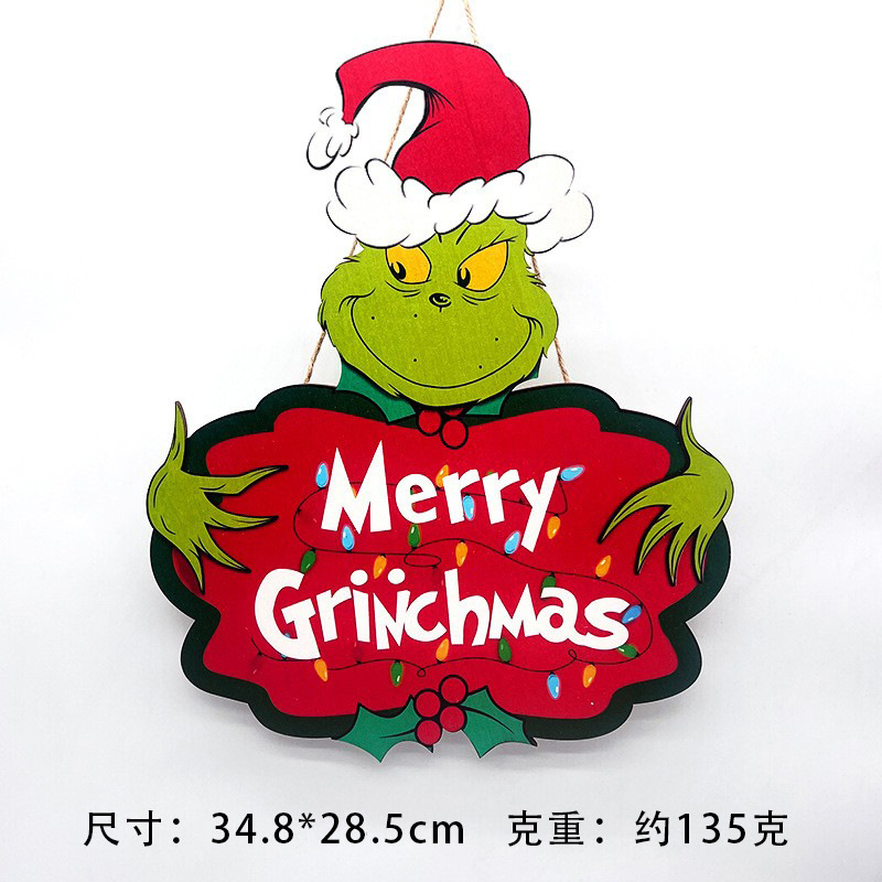 亚马逊跨境热销圣诞木制挂牌圣诞树装饰品前门格林奇派对装饰用品|undefined