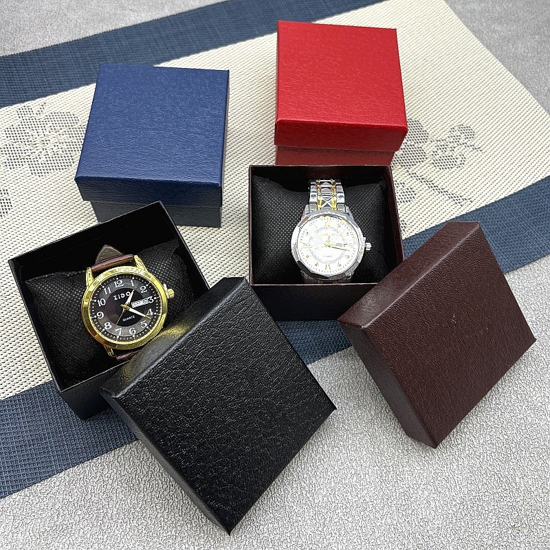 纸质手表盒烫印LOGO荔枝纹天地盖手镯礼盒手表盒批发现货