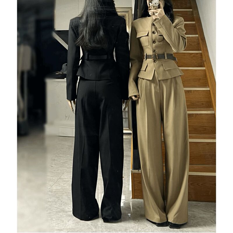 韩系新款2025时尚百搭秋季极简大牌感通勤西服套装女装阔腿裤套装|undefined