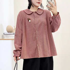 日系森系加绒加厚格子衬衫女秋冬新款宽松百搭减龄小清新翻领上衣