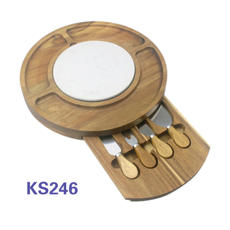 Tabla de quesos de madera de acacia, bandeja de vino y plato de bistec estilo INS