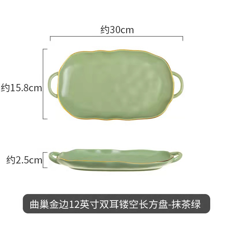 Moderno juego de regalo de tazones de sopa de lujo, diseño creativo de nido curvo irregular con vajilla de cerámica con borde dorado, que incluye platos, tazones y cucharas para uso doméstico.