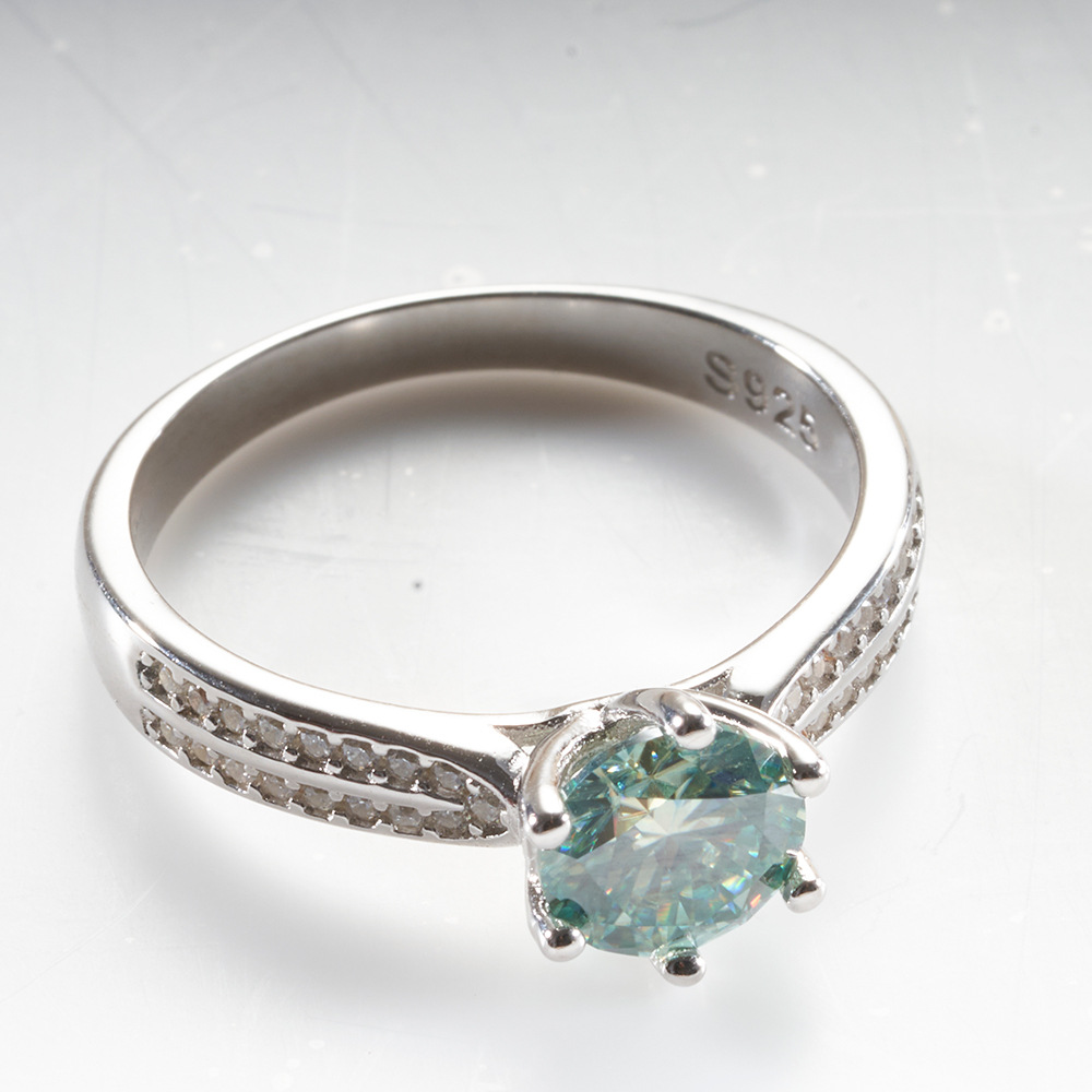 Anillo de piedra de color azul-verde para mujeres 123 quilates de bolígrafo de taladro de plata S925 al por mayor en stock transfronterizo