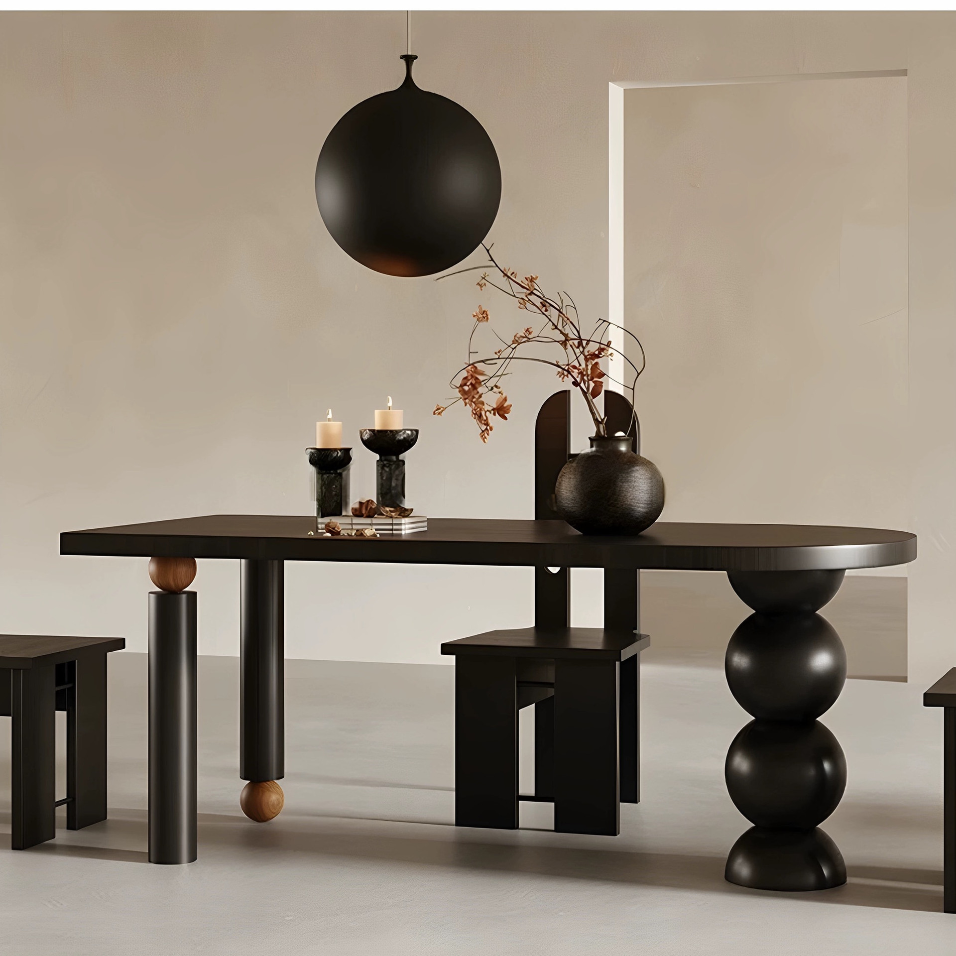 法式复古实木半圆形餐桌家用客厅中古风饭桌设计师书桌办公长桌|ms