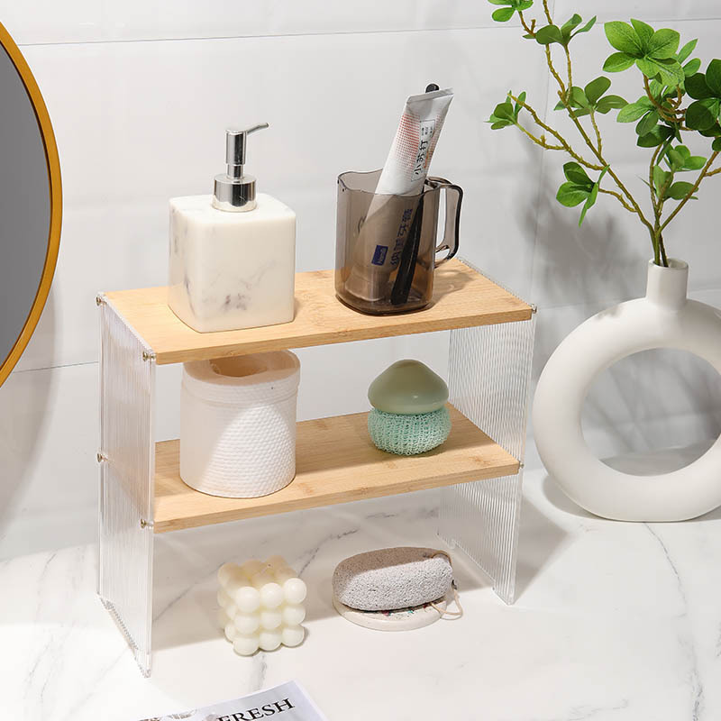 Double-layer desktop storage rack kitchen seasoning bamboo storage rack bathroom toiletries simple storage rack wholesale