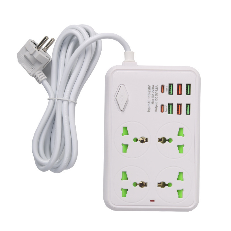 6USB + 2Type-c módulo de carga inteligente enchufe estándar americano estándar europeo estándar británico paquete de caja de color neutral enchufe de comercio exterior