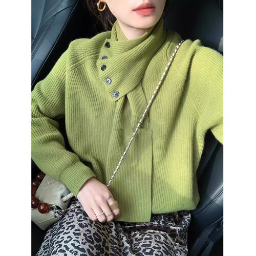 Unique and beautiful red women's sweater with Korean design sense, high-end soft and fluffy turtleneck knit top for autumn and winter, lazy style.