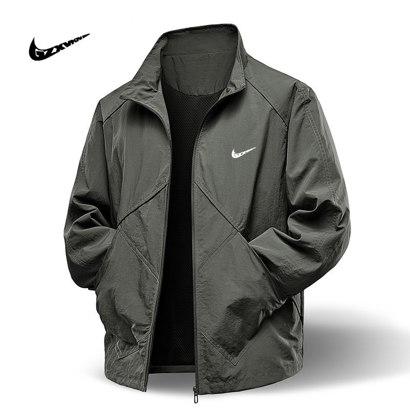 Jacket Men's Spring and Autumn Thin Sports Tops Outdoor Casual Stand-Up Collar Waterproof Loose Work Jacket for Men