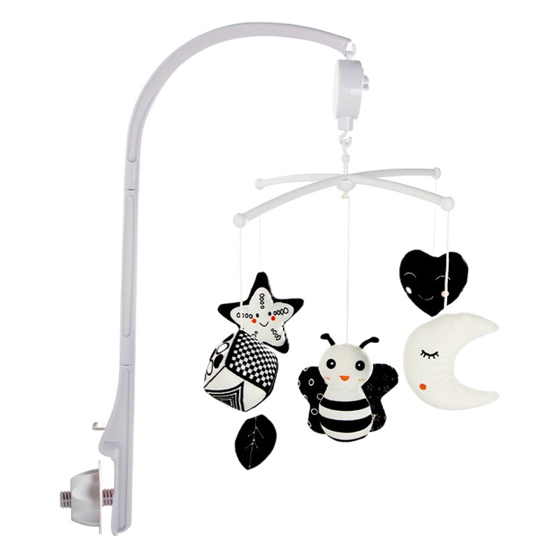 Campana de cama infantil en blanco y negro, educación temprana, abeja, búho, música, juguete colgante desmontable eléctrico giratorio, en stock