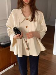 韩国chic秋季法式翻领oversize特大码300斤宽松外套百搭胖mm衬衫2