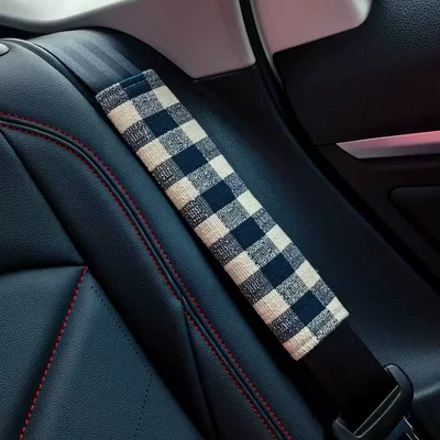 Seat belt shoulder pad Belt Shoulder Cover Car - woolen-plaid-shoulder-pad-in-navy-blue