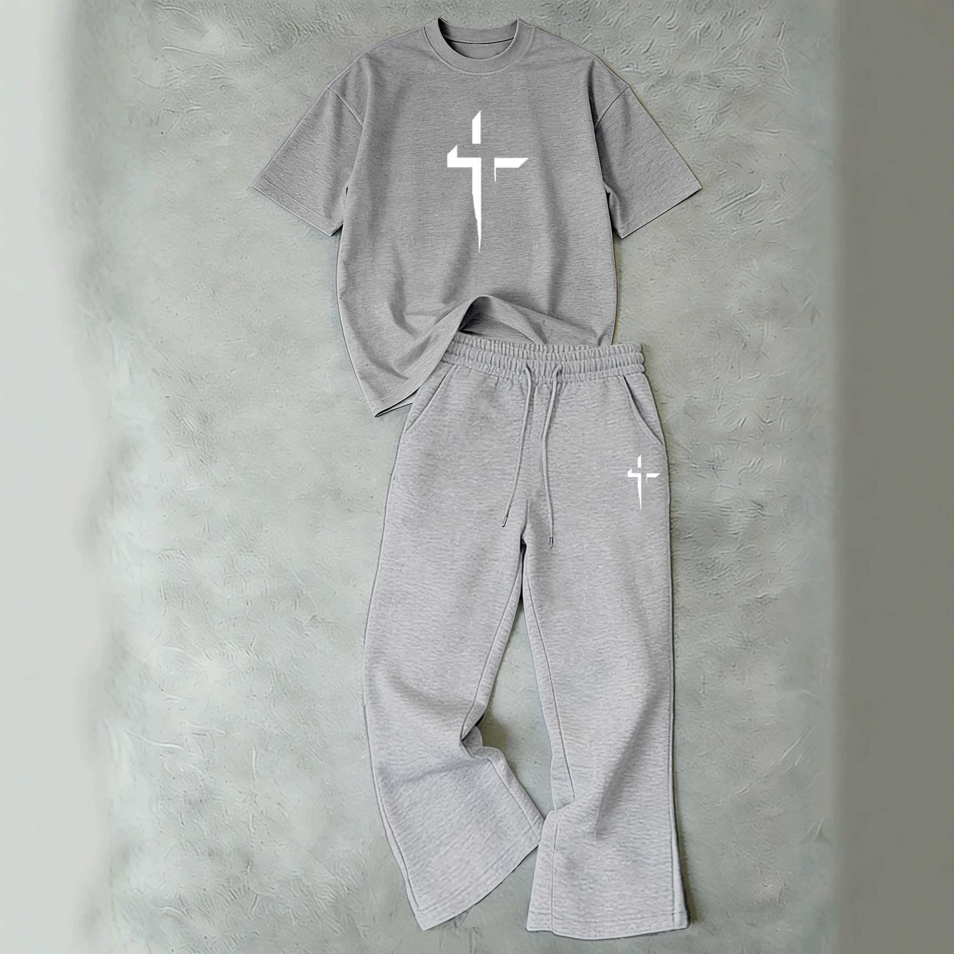 2026 New Unisex Simple Casual Sports Suit: Versatile Crew Neck T Shirt + Sweatpants Two Piece Set For Everyday Wear_viptrois.com