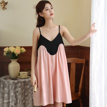 吊带睡裙女夏季宽松拼色纯欲短款睡衣裙甜辣带胸垫可外穿家居服棉