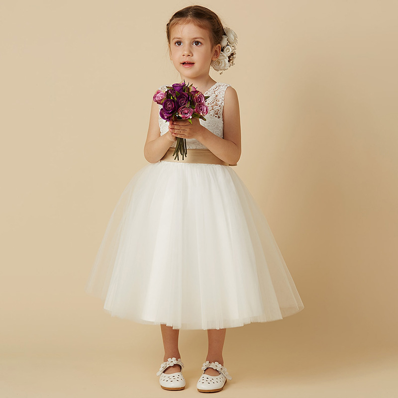 Nuevo Comercio exterior transfronterizo vestido de novia para niños niñas sin mangas encaje rendimiento cumpleaños puffy princesa vestido midi
