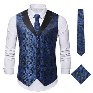 2025 Summer Cross-Border Men's Suit Vest Paisley Pattern Tie Vest Banquet Wedding Host Dress
