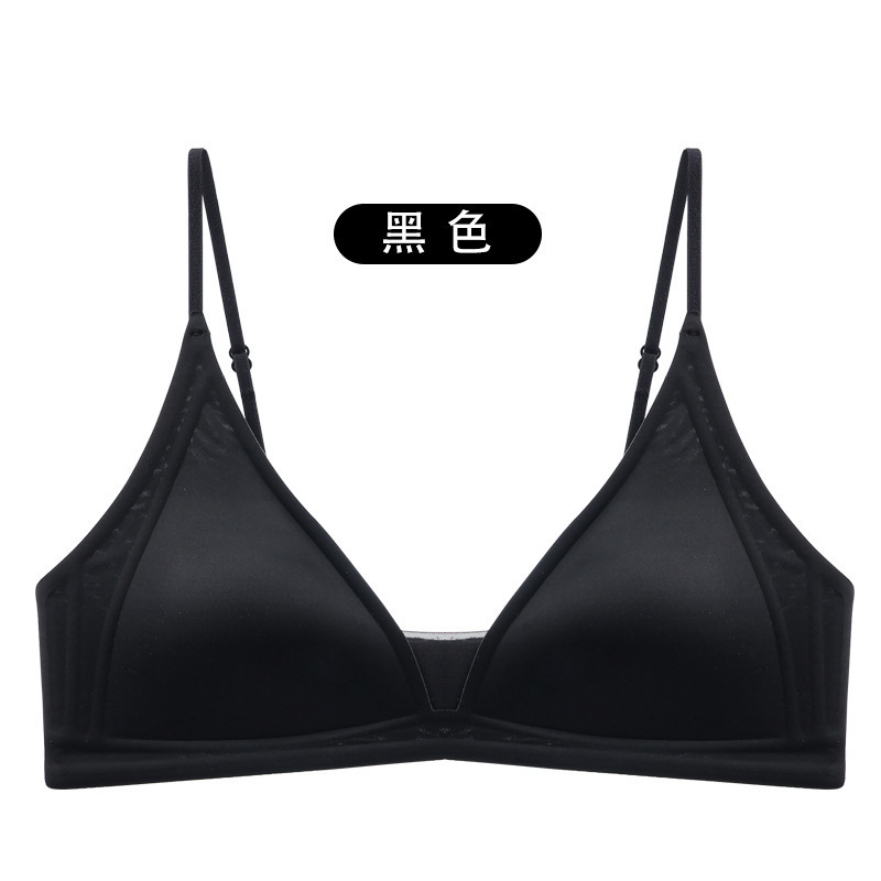 Copa triangular francesa gelatina desnuda sensación suave soporte transpirable sin anillo de acero delgado sostén de texto pequeño fila dos botones ropa interior sin marcas mujeres