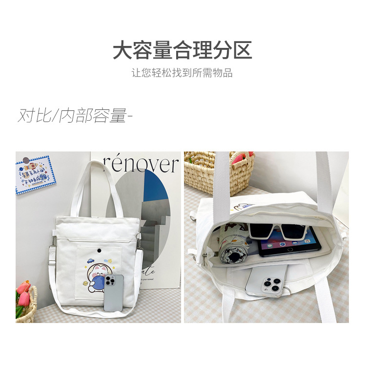 Wholesale of 2025 new cartoon casual canvas bags, large-capacity, fashionable and cute girl single-shoulder bags and tote crossbody bags undefined