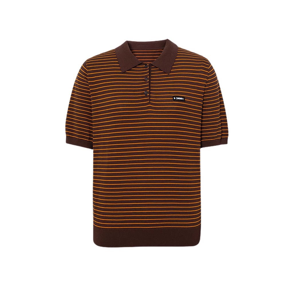 Kişi üçün zolaqlı polo köynək, retro yaxalı, qısaqol