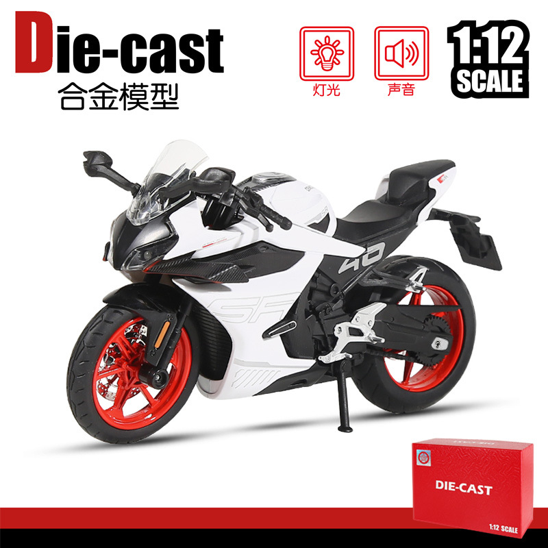 Modelo de motocicleta Chuanqi 1:12, modelo de motocicleta Ducati de aleación, juguete infantil de funcionamiento suave con sonido