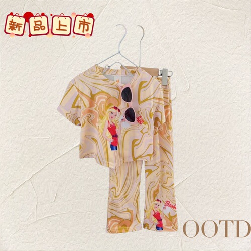 Summer Fashion Trendy Baby Girl Toddler Cartoon Tie-Dye Set of Two Cute